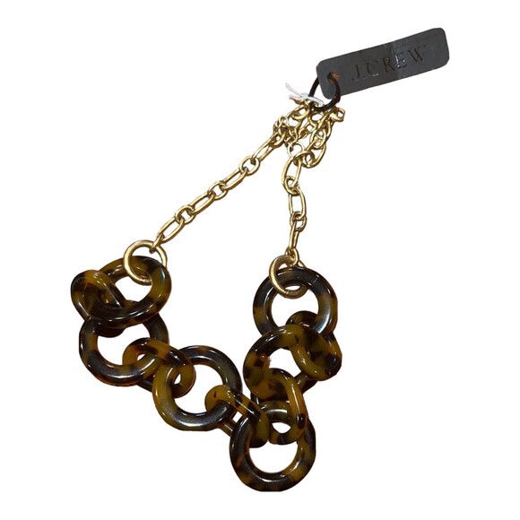 J Crew Necklace Faux Tortoise Plastic Chain Gold tone 23" Chunky Huge Estate New